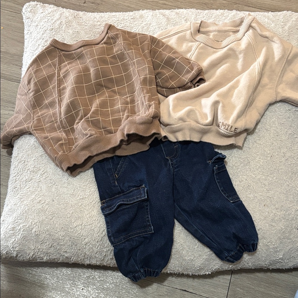 Cozy Tan and Cream Kids Sweatshirt Duo